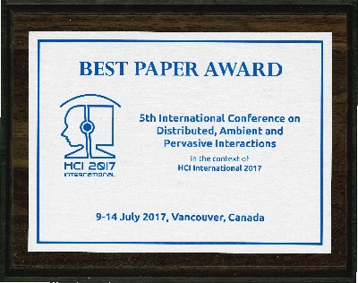 5th International Conference on Distributed, Ambient and Pervasive Interactions Best Paper Award. Details in text following the image.