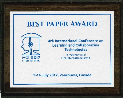 4th International Conference on Learning and Collaboration Technologies Best Paper Award. Details in text following the image.