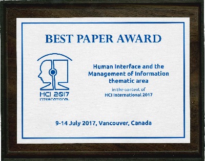 Human Interface and the Management of Information  Best Paper Award. Details in text following the image.