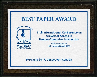 11th International Conference on Universal Access in Human-Computer Interaction Best Paper Award. Details in text following the image.