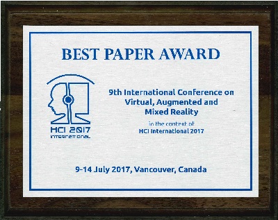 9th International Conference on Virtual, Augmented and Mixed Reality Best Paper Award. Details in text following the image.