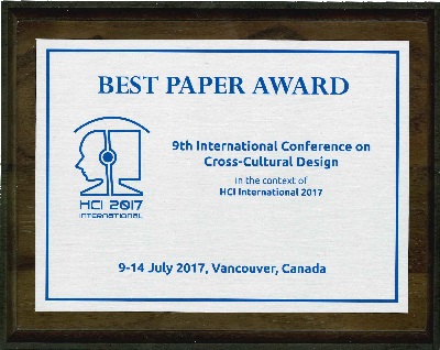 9th International Conference on Cross-Cultural Design Best Paper Award. Details in text following the image.