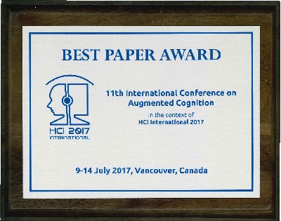 11th International Conference on Augmented Cognition Best Paper Award. Details in text following the image.